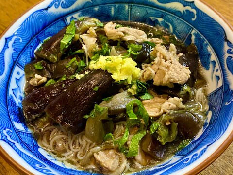 わが家の定番❗️なすと豚肉のにゅうめん#煮麺#ナス